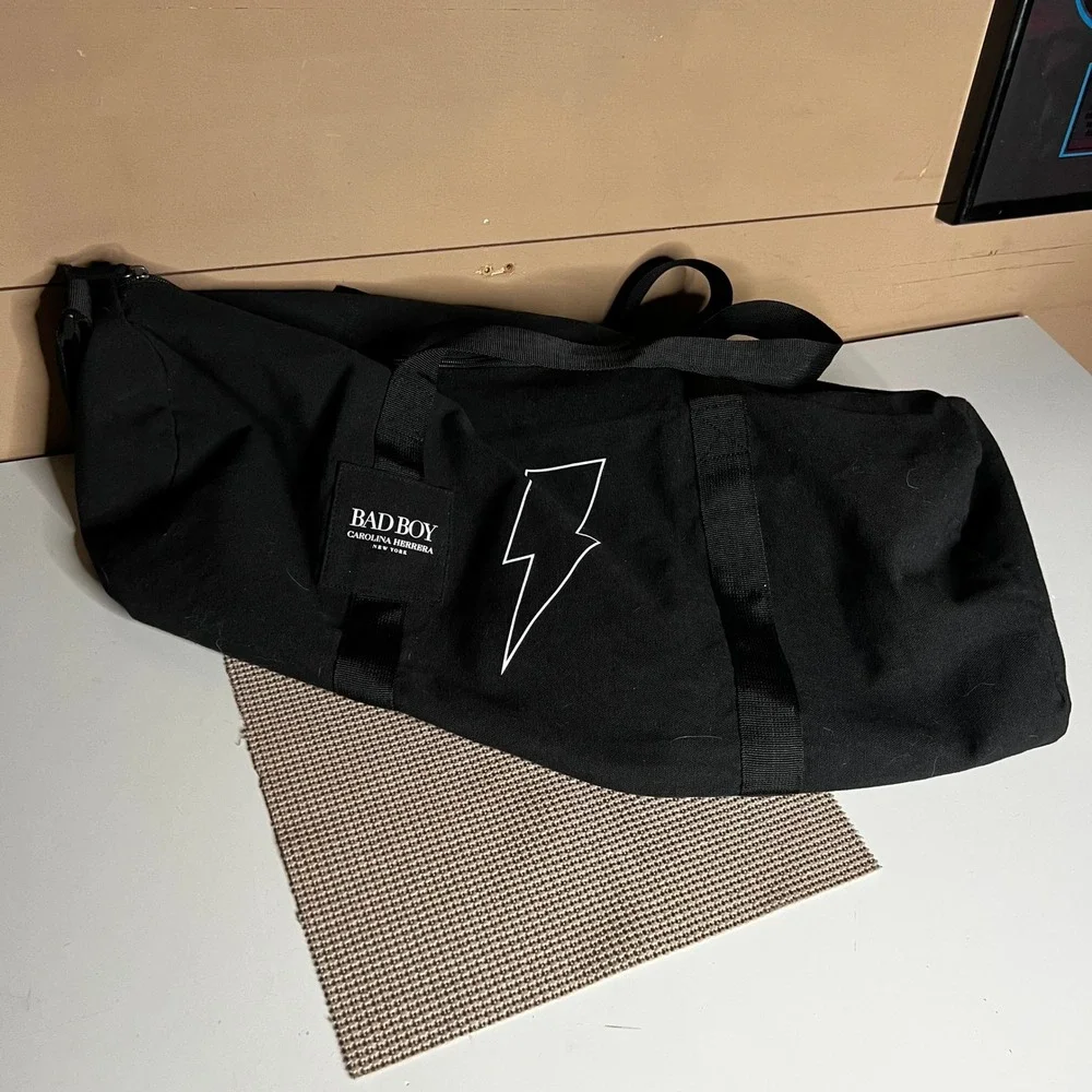 Carolina Herrera Bad Boy Black Canvas Duffel Bag Lightning Bolt Weekend Gym